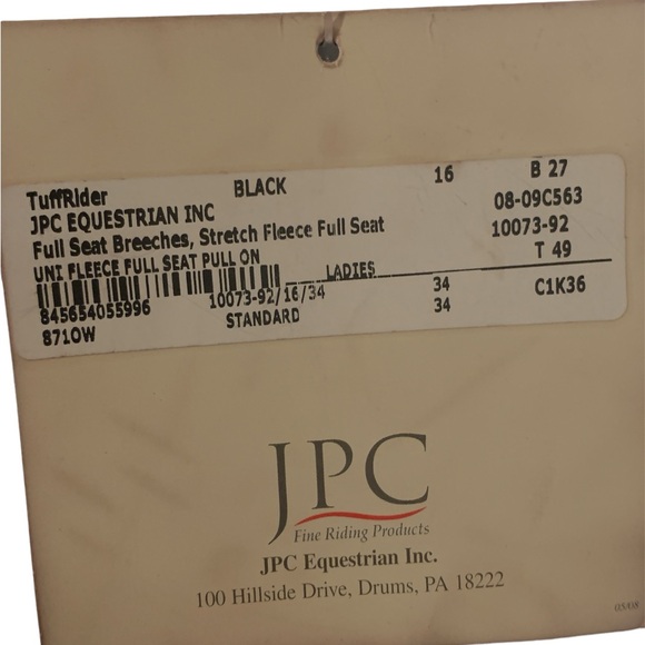 Tuffrider JPC Equestrian stretch full uni fleece seat black pull on drawstring - Picture 8 of 9